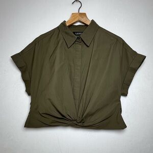Ralph Lauren Black Label-Olive Green Twist Front Cotton Shirt  Women Size 14P